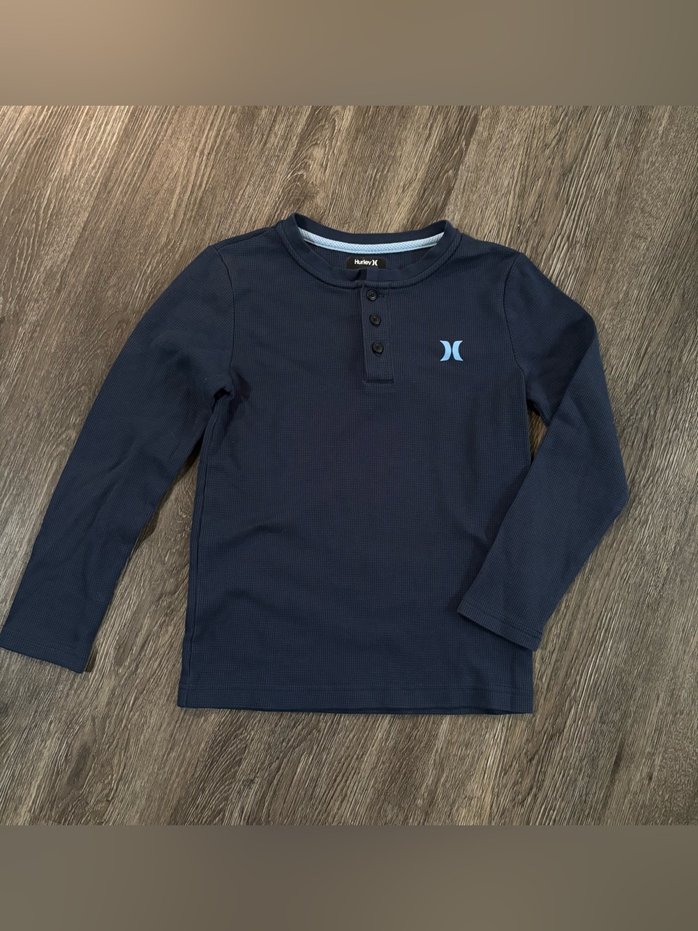 Hurley Navy Long-Sleeve Henley with Light Blue Logo